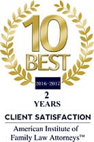 10 Best | 2016-2017 | 2 Years | Client Satisfaction | American Institute Of Family Law Attorneys